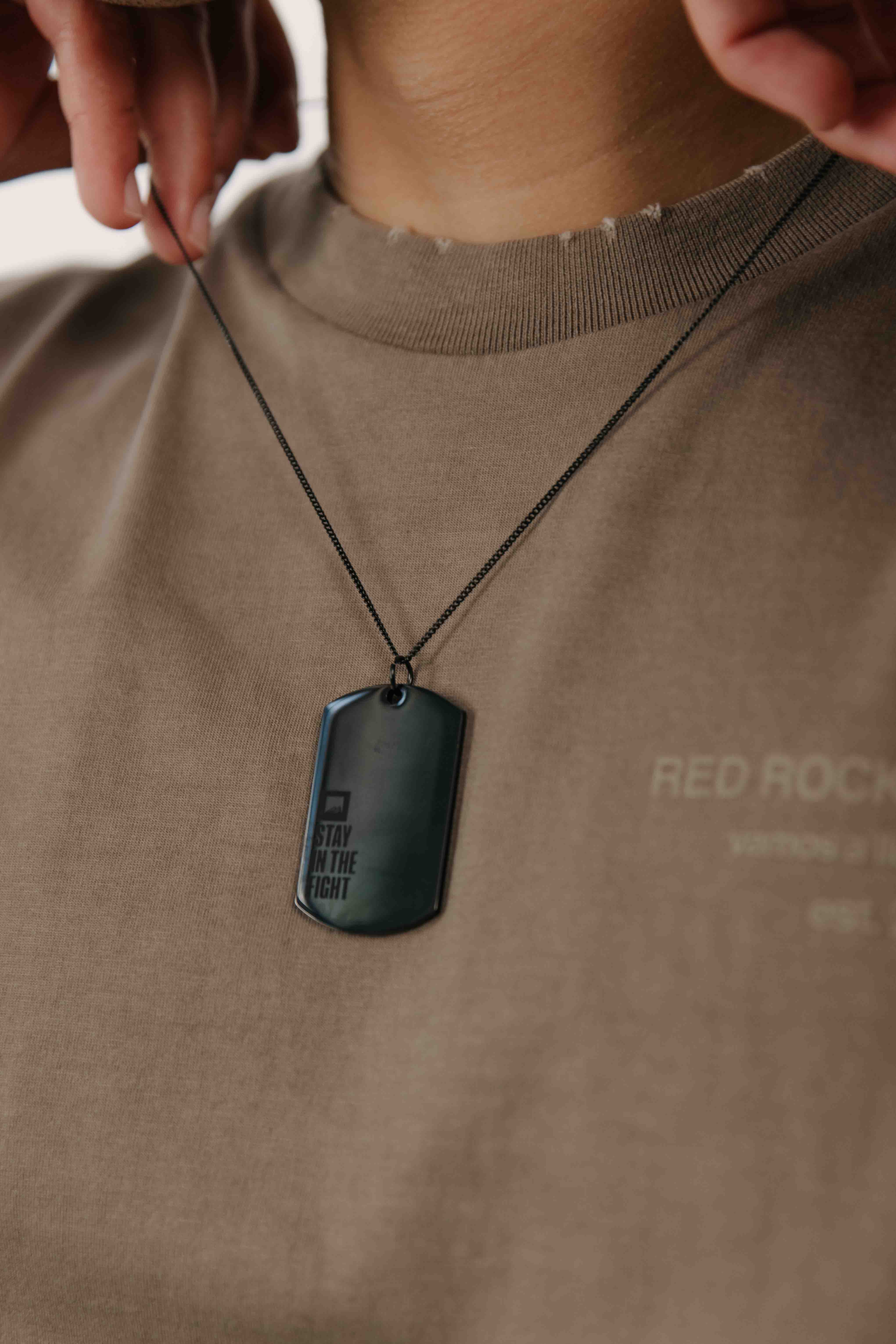 Stay in the Fight Dog Tag Necklace – Red Rocks Church Store